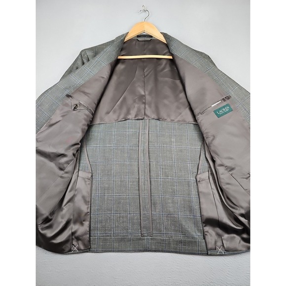 Lauren Ralph Lauren Blazer Men's 46R Gray Windowpane Plaid Wool Silk Linen Blend - Picture 4 of 8